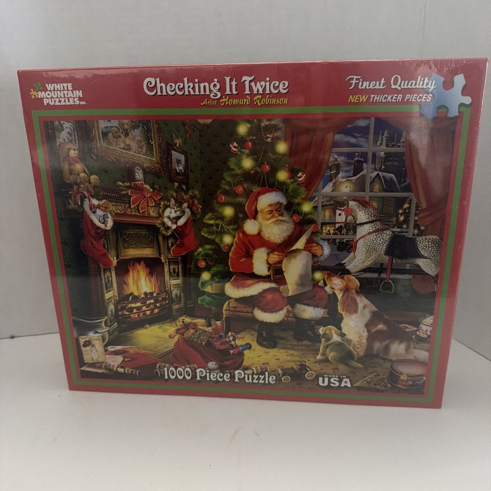 White Mountain Puzzles Checking It Twice 1000 Piece Jigsaw Santa Howard Robinson